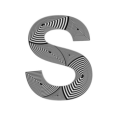 letter S in abstract style, with layered lines of black and white colors - Photo, Image