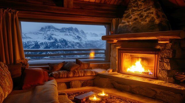 Cozy inn with stone walls and warm lights