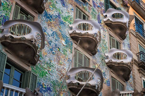casa batllo, detail of facade, barcelona, spain - casa batllo stock pictures, royalty-free photos & images