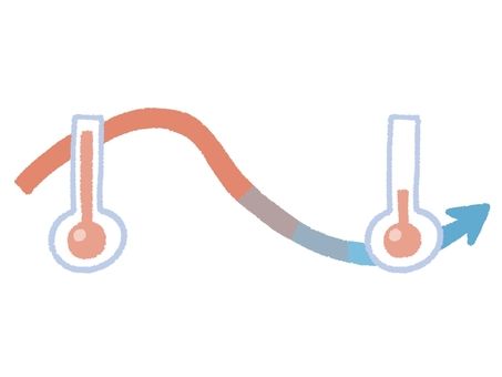 気温差のイメージ 気温差,寒暖差,温度計,矢印,変化,変わる,上がる,下がる,推移,手描きのイラスト素材