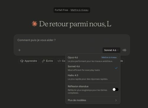 Modèles disponibles avec Claude AI gratuit