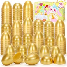 SevenQ Fillable Easter Eggs 50Pcs Plastic Golden Eggs for Easter Basket Stuffers,Easter Gifts for Kids Party Favors Pinata Candy Goodie Bags Treasure Box Toys Fillers Easter Egg Hunt Games Decorations