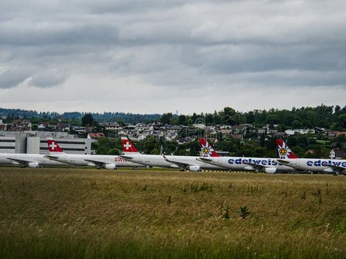 Planes grounded at Dübendorf Airbase, Switzerland due to covid lockdown in april. Planes grounded at Dübendorf Airbase, Switzerland due to covid lockdown in april