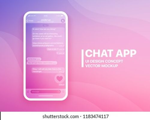 Mobile Chat App UI and UX Concept Vector Mockup in Minimalist Color Flow Limpid Theme on Smart Phone Screen. Social Network Design Template Stock Vector