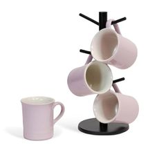 Le Creuset 14oz 4 Mug Set and divvi! 6-Cup Mug Tree Bundle - Shallot