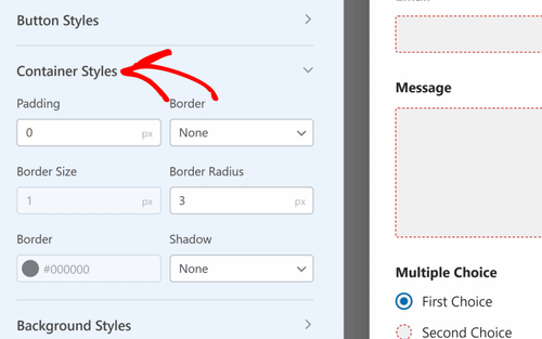 Form themes container styles