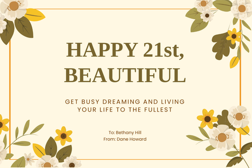 Free 21st Birthday Card For Her Template to Edit Online