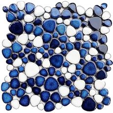 Primoon Pebble Ceramic Tiles 5 Sheets, Heart-Shaped 12x12 Floor Tile Ceramic, Dark Blue Mosaic Tiles Mesh Mounted, Waterproof Porcelain Tile Decorative for Kitchen Bath Backsplash Shower Floor Pool