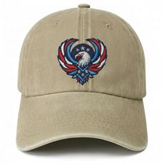 Patriotic American Flag Baseball Cap with Embroidered Bald Eagle Design for Men Women, USA Theme Khaki