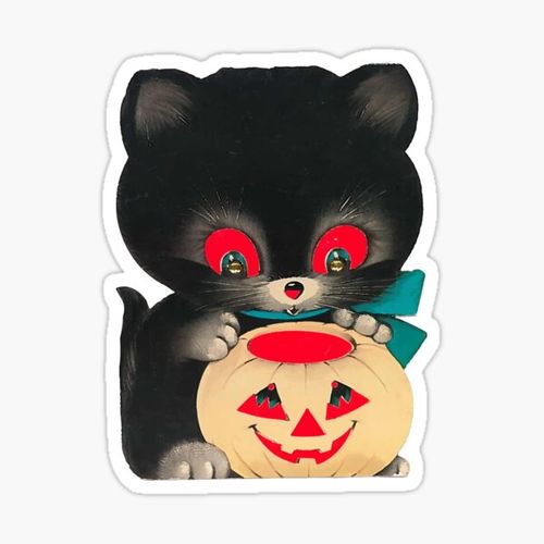 Item preview, Vintage Halloween Card Pumpkin Cat designed and sold by semisweetshanno.