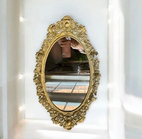 Vintage gold ornate oval wall mirror or vanity tray by Robert Emig 1960 - Image 1 of 4