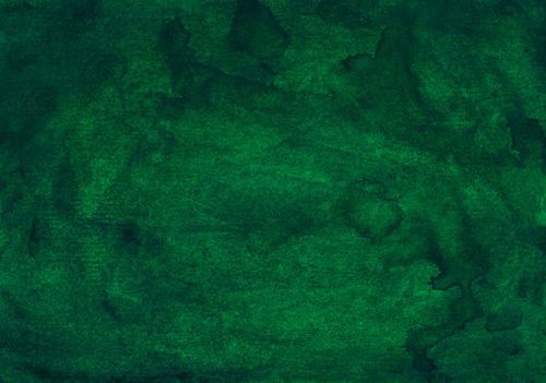 Watercolor dark green background painting. Aquarelle deep forest green color backdrop. Stains on paper hand painted texture.