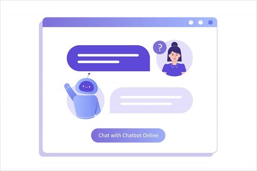 Vector woman talking with chat bot in a big user interface