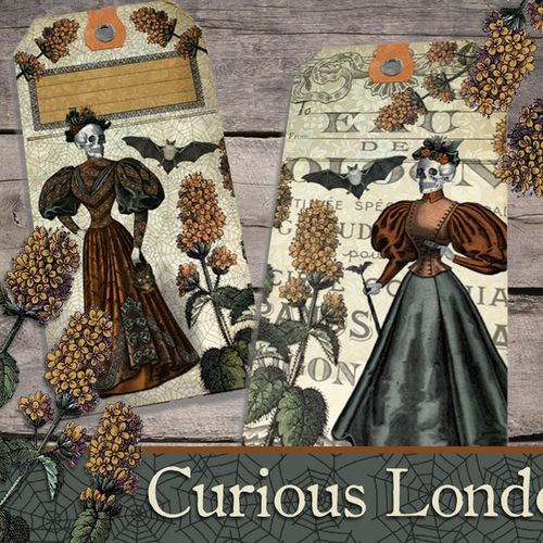 Victorian Skeleton Lady Halloween Gift Tags from Curious London with FREE SHIPPING