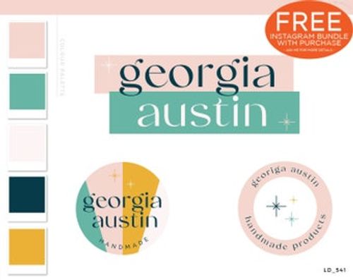 Bright Retro Logo, Mid Century Modern 60s 70s Branding Kit, Vintage Text Logo & Brand Design, Modern Art Deco Boutique Shop Logo Sign