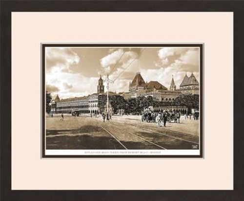 Old Vintage Bombay (Mumbai) Wooden Photo Frame of Esplanade Road taken from Hornby Road Fine Art Print