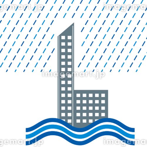 タワーマンション　住宅住居、家の洪水、豪雨水害のイラスト　アイコン、シルエット、損害保険自然災害イメ 高層マンション,ストローク,コンビニのイラスト素材
