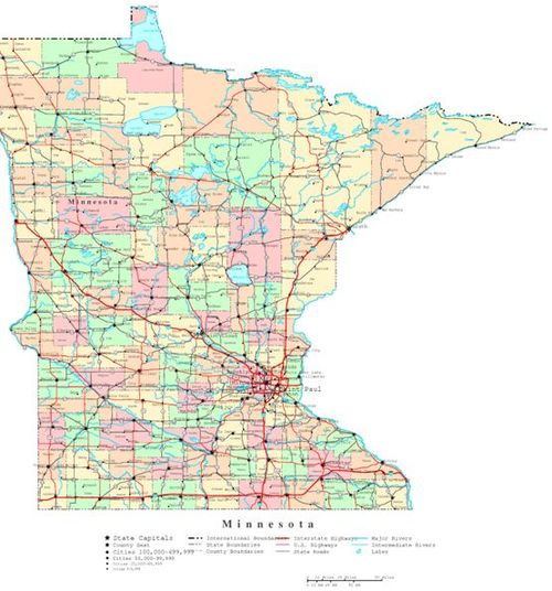 printable map of Minnesota state, MN political map