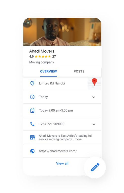 Business profile UI with essential information added