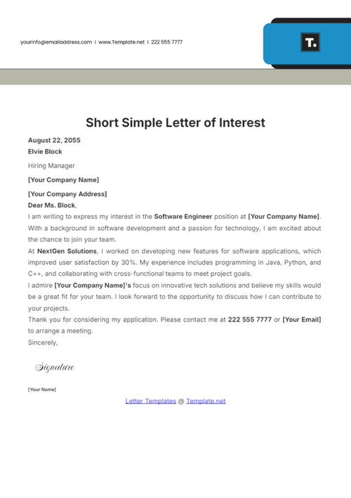 Free Short Simple Letter of Interest Template to Edit Online
