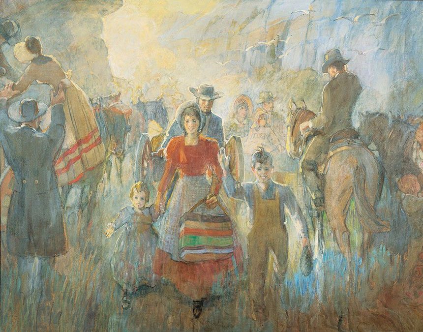 Minerva Teichert art Pioneers arriving in Salt lake valley