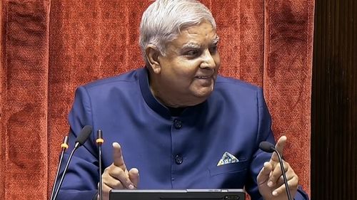 New Delhi, Jul 03 (ANI): Vice-President and Chairman, Rajya Sabha Jagdeep Dhankhar during the ongoing Session of Parliament, in New Delhi on Wednesday. (ANI Photo/Sansad TV)