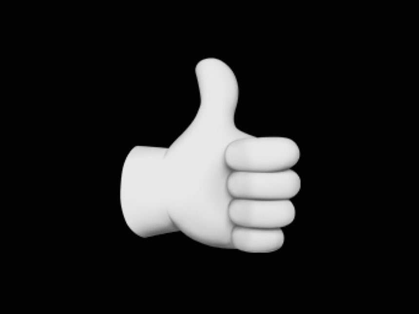a thumbs up sign is shown in the middle of a black background, with only one hand