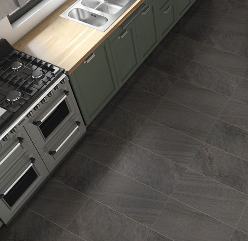 Valverdi Indoor-Out Cardosa Anthracite Indoor Tiles (600mm x 300mm) Dark Grey Tiles Kitchen, Dark Grey Kitchen Tiles, Dark Grey Kitchen Floor Tiles, Grey Slate Effect Floor Tiles, B&q Slate Floor Tiles, Dark Grey Stone Tiles Kitchen, 16mm Slate Tile, Charcoal Grey Floor Tiles, Nero Slate Effect Tiles