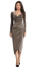 NLQ Velvet Bridesmaid Dress with Long Sleeve Cowl Neck Ruched Wedding Guest Party Gown for Women