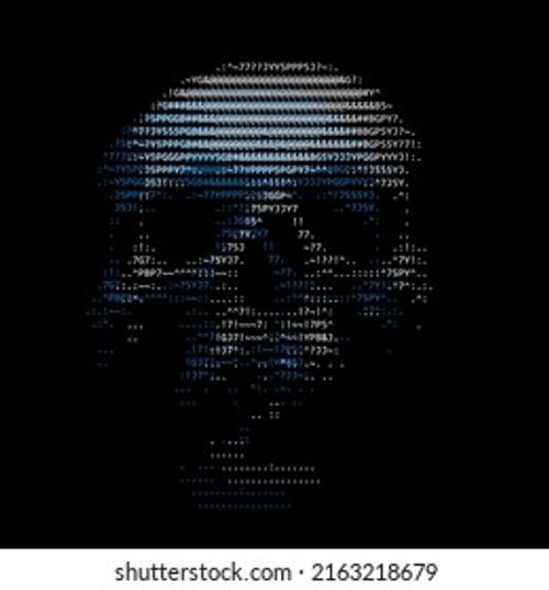 Skull made of text symbols in ASCII art design Imagem Vetorial Stock
