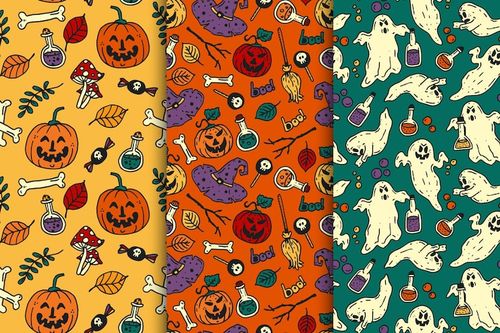 Free Vector hand drawn halloween patterns collection