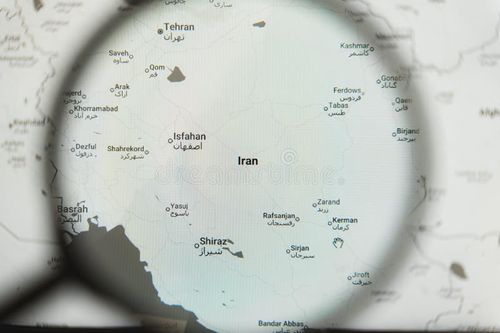 Magnifying glass over Iran on google map, symbolizing focus on rising Israel and Iran conflict in Middle East region.. June 13, 2025. High quality photo. Israel map stock images, royalty-free photos and pictures