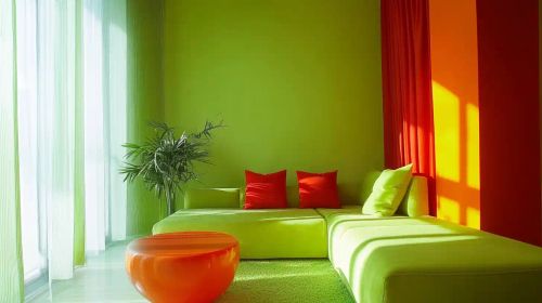 scarlet and lime green for a vibrant wall color combination