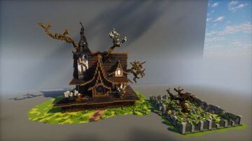 Spooky House with graveyard I Download I Full interior Minecraft Map & Project