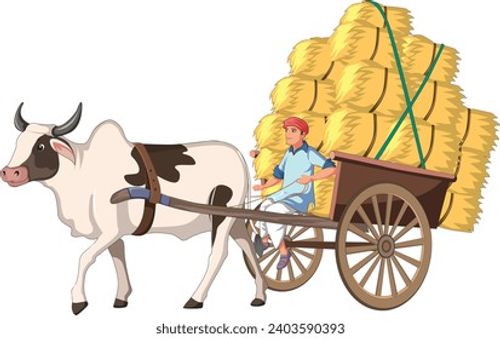 Bullock Carts isolated on white background Stock Vector