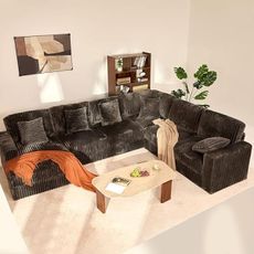 Cloud Couch 139" U-Shaped Sectional Sofa, Oversized 7-Seater Modular Couch with Corduroy Upholstery, Deep Seats, High Backrest & Pocket Spring Cushions for Living Room, Left Facing Chaise, Grey