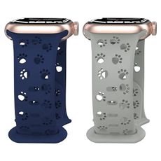 SUTQIGUI 2 Pack Silicone Midnight Blue and Light Gray Bands Compatible with Apple Watch Band 42mm 44mm 45mm 49mm Women, Hollow-Out Dog Paw Design Strap for iWatch Ultra SE Series 9/8/7/6/5/4/3/2/1