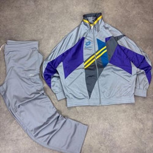 Vintage 90s Lotto Tracksuit Gray Purple Blue | Retro Track Suit Set | Oldschool Hip Hop Streetwear | Unisex Sportswear Two Piece