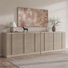 Buffet Cabinet with Storage, 120" Fluted Sideboard with 8 Drawers & 4 Door–Modern Accent Buffet Cabinet with Adjustable Shelves, Credenza Storage Cabinet for Kitchen Living Room, White Alder(2PC)