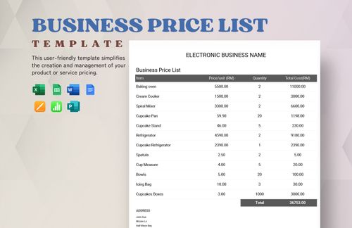 Business Price List Template in Google Docs, Google Sheets, Publisher, Word, Pages, Excel, Apple Numbers - Download | Template.net