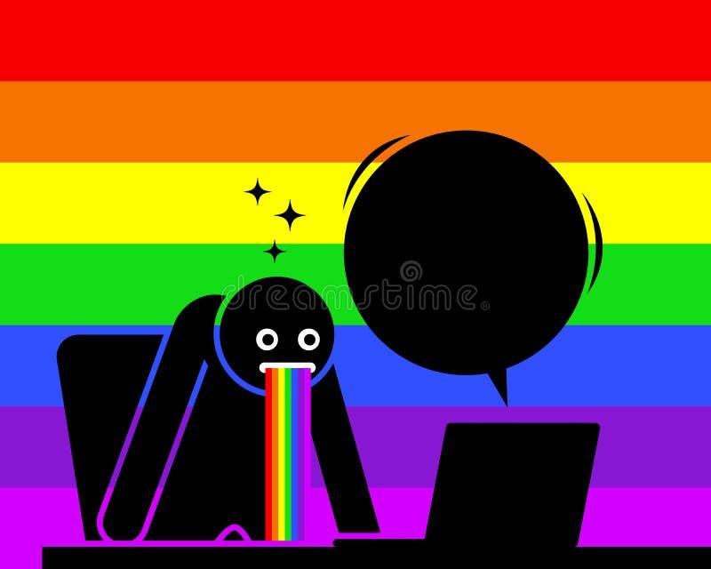 Mann ist überrascht kotzend und heraus Regenbogenspeichel