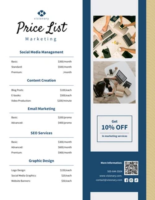 Free  Template: Marketing Price List Template