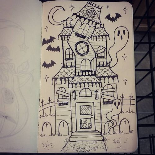 Inktober Day 8: Crooked Haunted House Drawing