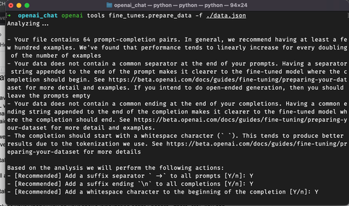 Screenshot of command line instructions