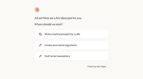 選擇你第一個與 Claude 對話符合的主題，或選擇輸入自己的主題