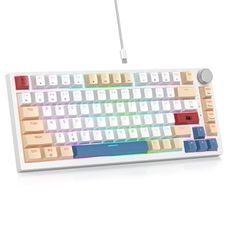 Guffercty kred 75% Retro Keyboard with Knob, Custom Gasket Mounted Wired Mechanical Gaming Keyboard 75 Percent RGB Hot Swap for Mac/Windows/Linux (Gasket 82 Soy Milk)