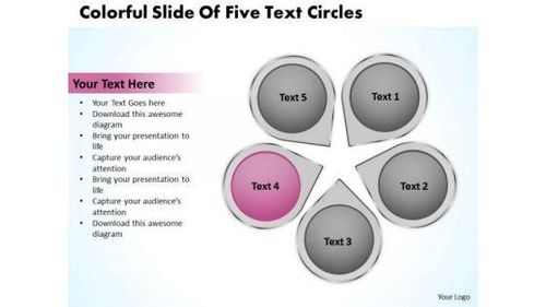 Business Cycle Diagram Colorful Slide Of Five Text Circles PowerPoint Slides