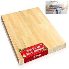 Butcher Block Countertop, Solid Wood Table Top - 2.5ft Unfinished Birch Work Bench Top Cut to Size for DIY Desktop/Washer Counter/Office Desk/Kitchen Island/Living and Dining Room Tables 30"x25"x1.5"