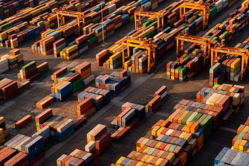 container port aerial look - import stock pictures, royalty-free photos & images