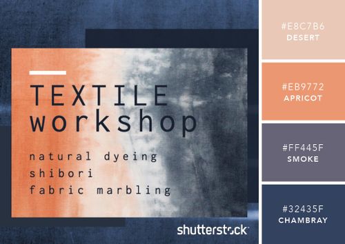 Textile workshop information on top of abstract tie-dyed fabric background